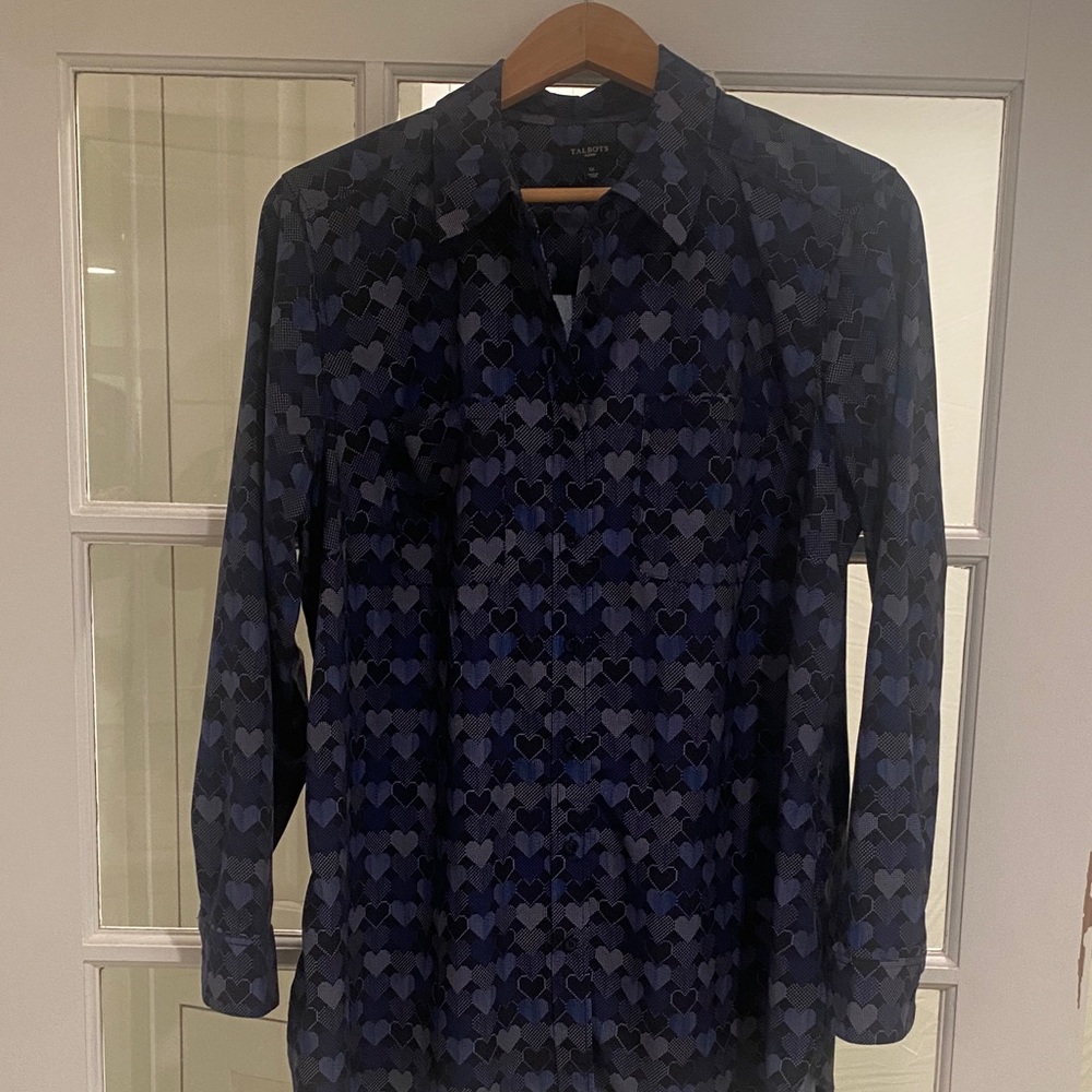 Talbots Women's Navy and Blue Heart Blouse